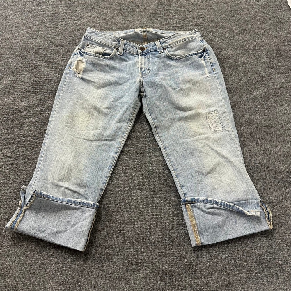 BKE Denim Cropped Jeans Womens Size31 Light Wash Distressed Cotton Capris Ripped